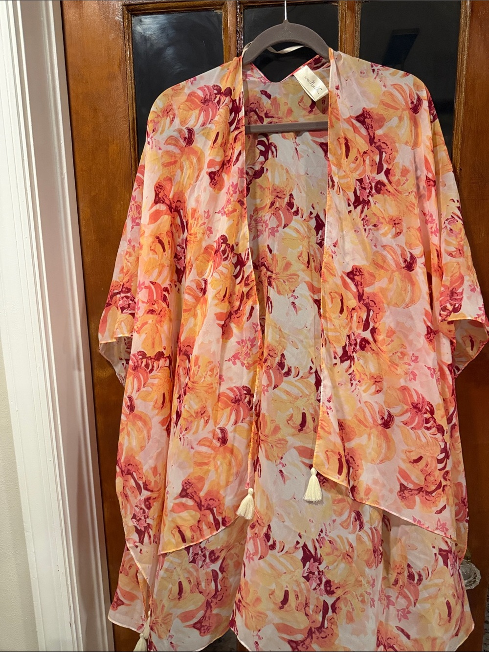 Simply Noelle Floral Watercolor Kimono in Peach, Coral & Cream